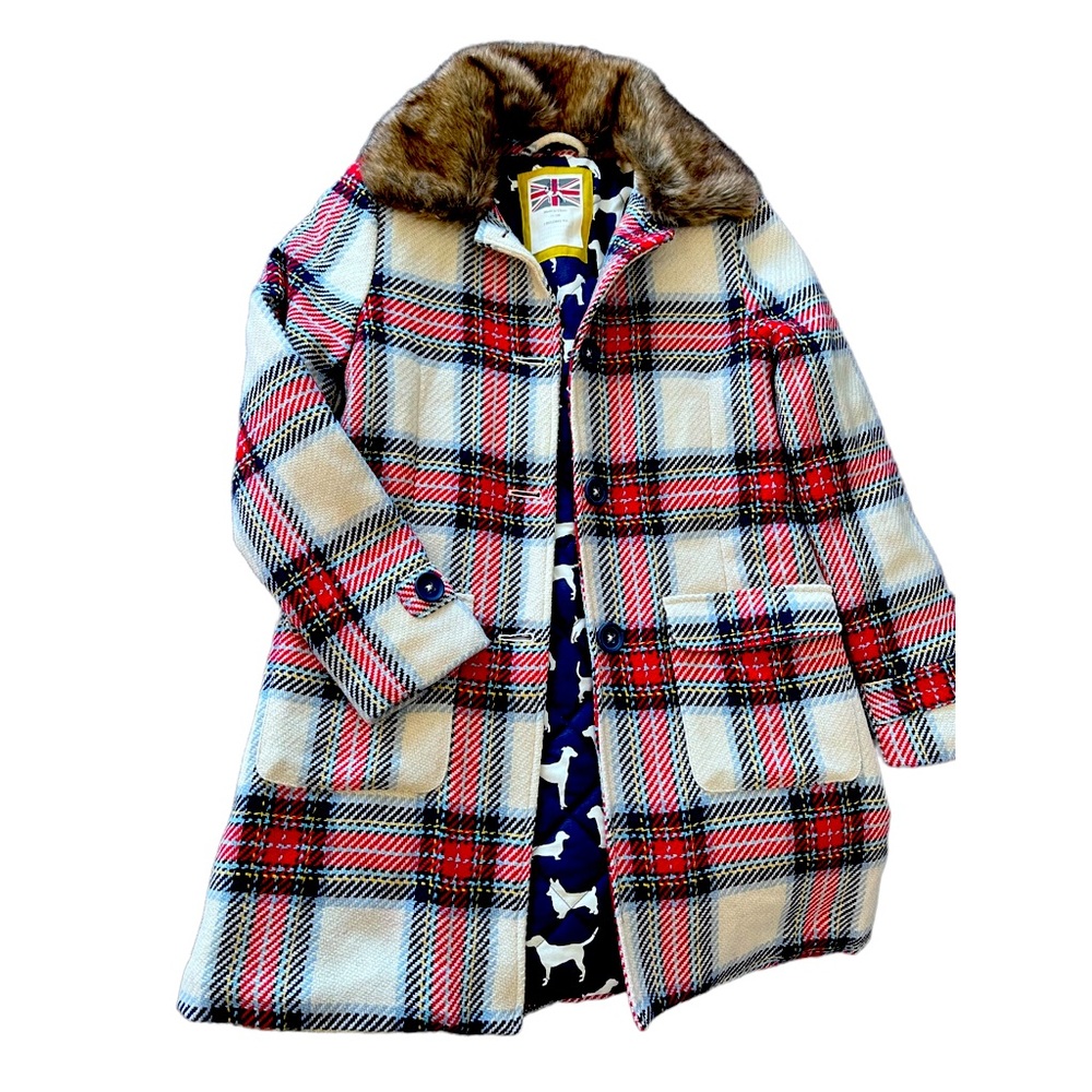 Red Wool Tartan Coat w/puppy print quilted lining